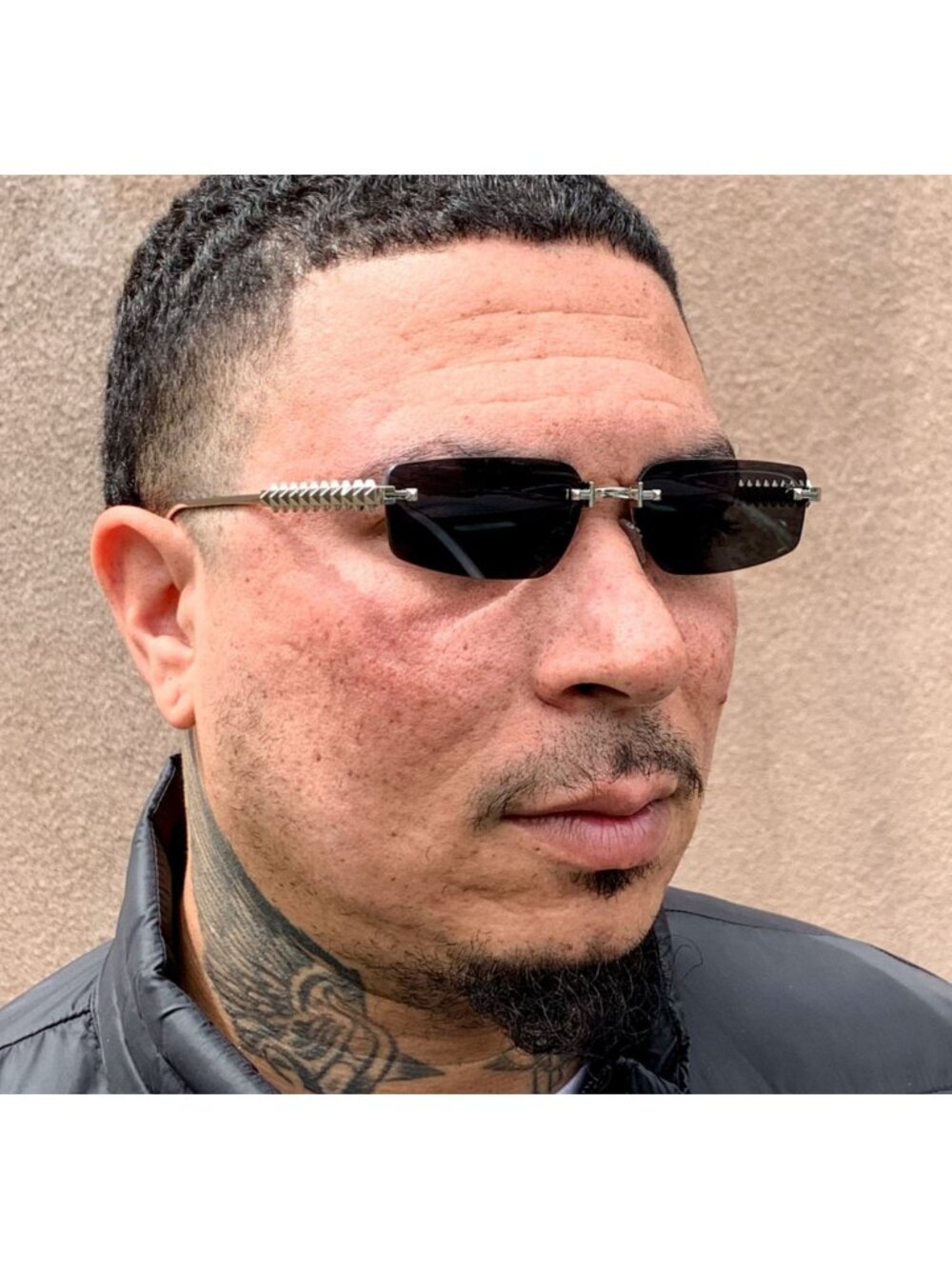 Men's Rimless Dark Black Tint Hip Hop Spike Slver Wire Frame Sunglasses